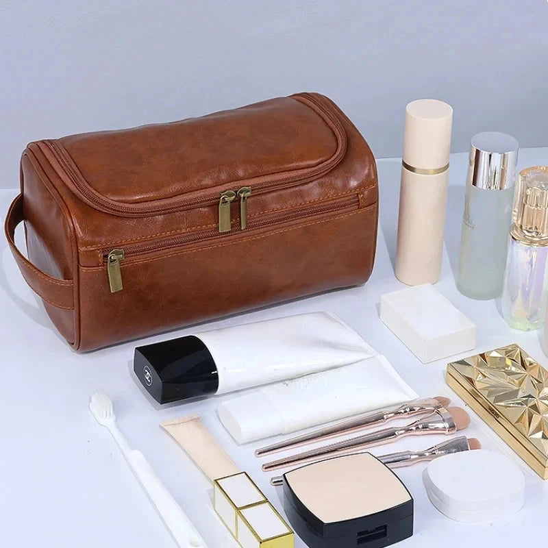 Neceser de cuero para hombre y mujer, neceser colgante para hombre, neceser de viaje, neceser grande para cosméticos.