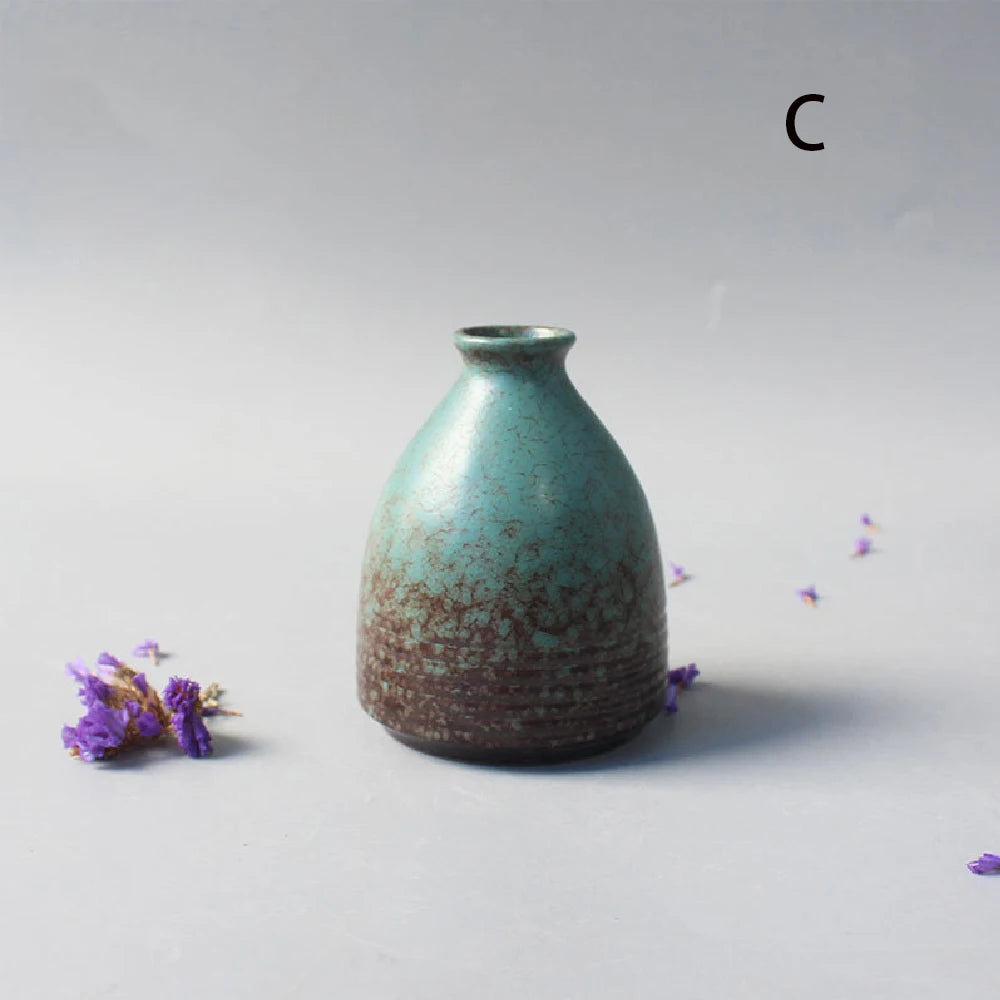 Jarrón pequeño de cerámica para flores, decoración del hogar, artesanías, adorno de mesa, sencillez, decoración de estilo japonés.