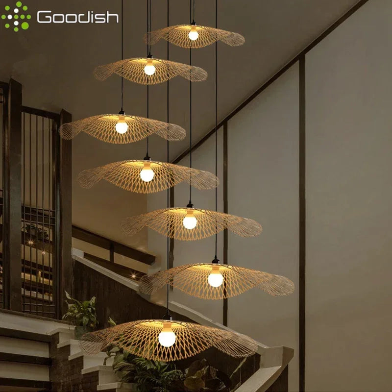 Lámparas colgantes de mimbre tejido de bambú, lámparas de ratán natural estilo rústico para cocina, sala de estar, comedor y decoración del hogar.