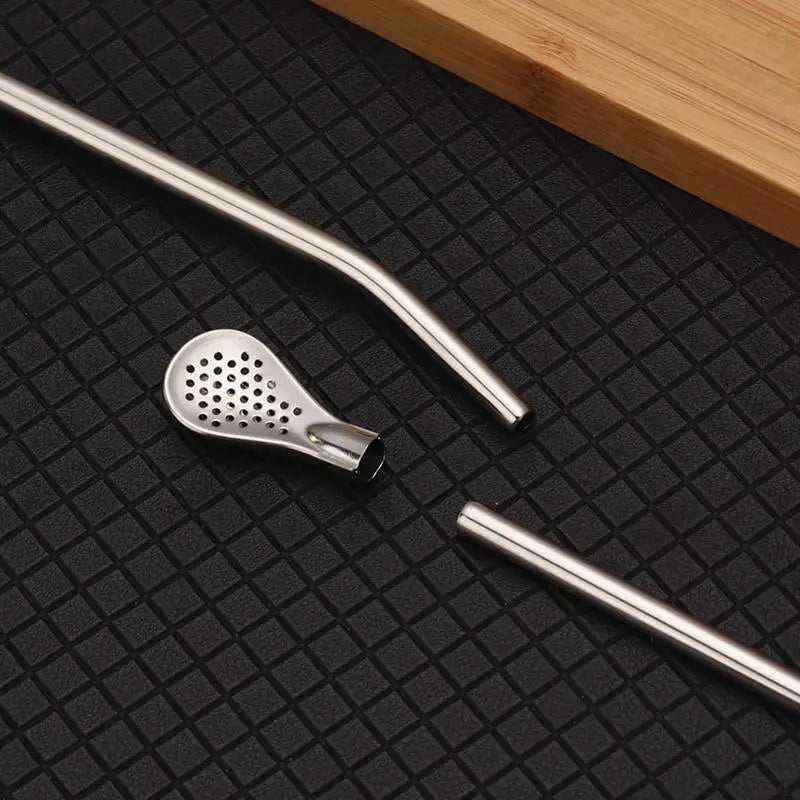 Pajitas reutilizables para beber té, cuchara, filtro de té de yerba mate, bombilla, pajita de acero inoxidable para cóctel, cuchara, herramienta de bar de té #W0