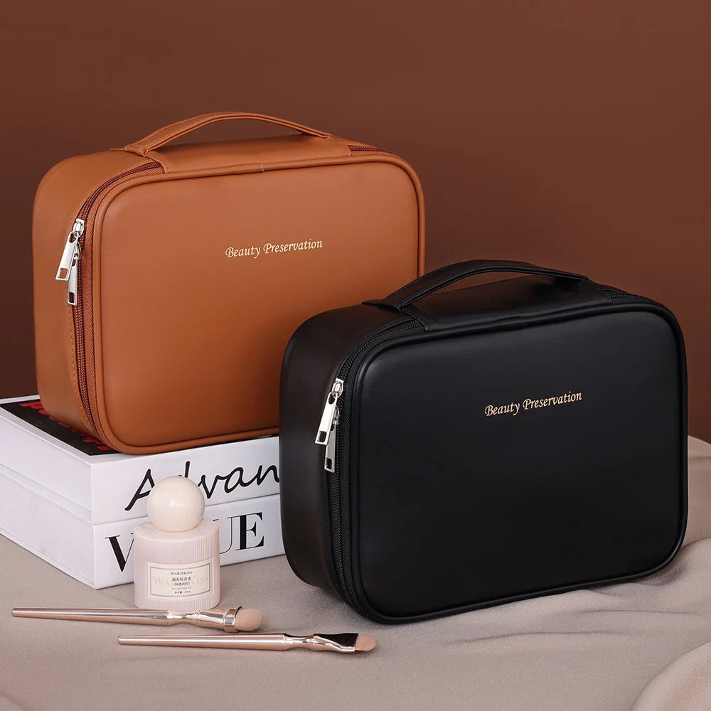 Neceser grande de PU para mujer, ideal para artículos esenciales de viaje. Bolsa de maquillaje y cosméticos. Organizador de cosméticos de lujo.