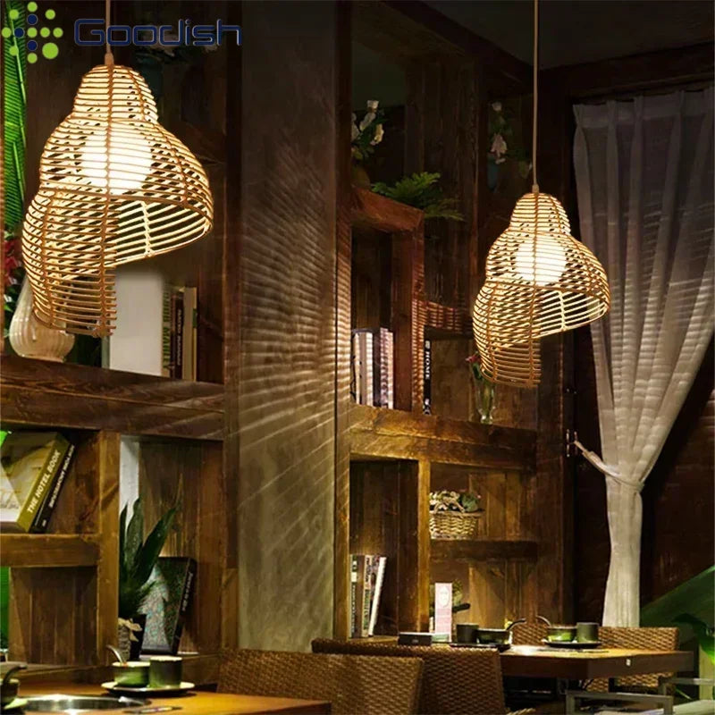 Lámparas colgantes LED de bambú y ratán hechas a mano, lámparas de diseño para cocina, sala de estar, comedor, dormitorio, decoración del hogar y arte.