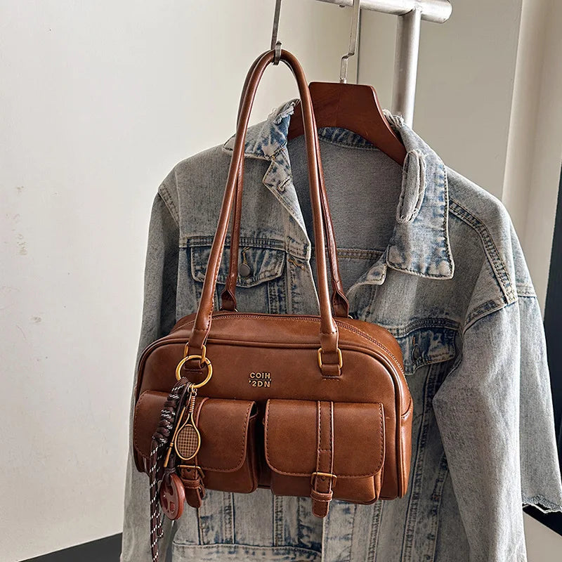 Bolso informal para el brazo, estilo retro, bolso Boston Pillow, bolso versátil de gran capacidad para el día a día, bandolera, nuevo modelo, tendencia urbana, PU Ma...