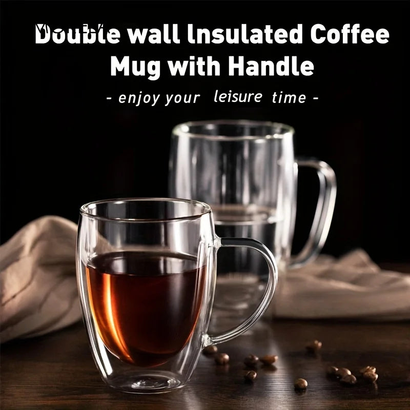 2/4/6 unidades Taza de café de vidrio de doble pared de 350 ml con asa Taza de capuchino de vidrio transparente Taza de café, té con leche, jugo y té