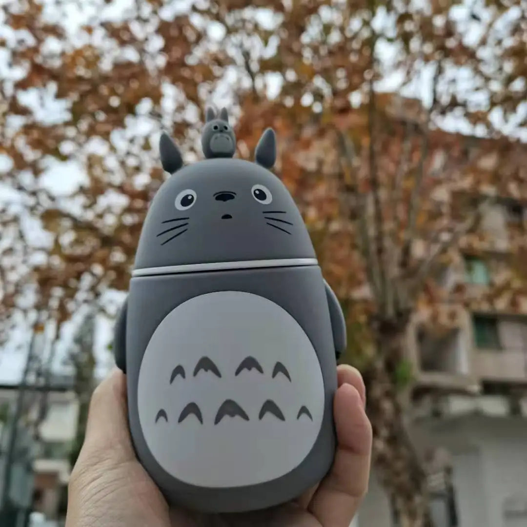Botella de agua de vidrio con forma de Totoro de dibujos animados Kawaii para niños, a prueba de fugas, para gimnasio, viajes y deportes al aire libre.
