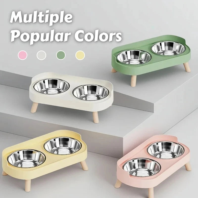 Comedero elevado colorido para mascotas Dopamine: dos cuencos de acero inoxidable con soporte para el cuello - Estación de comida y agua de moda para mascotas