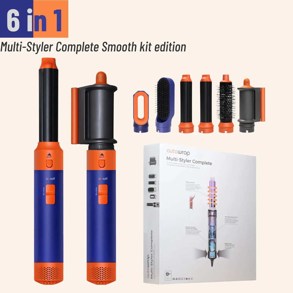 Secador de pelo multifunción 6 en 1 con cepillo, rizador y plancha para el cabello. Herramienta de peinado para el cuidado personal.