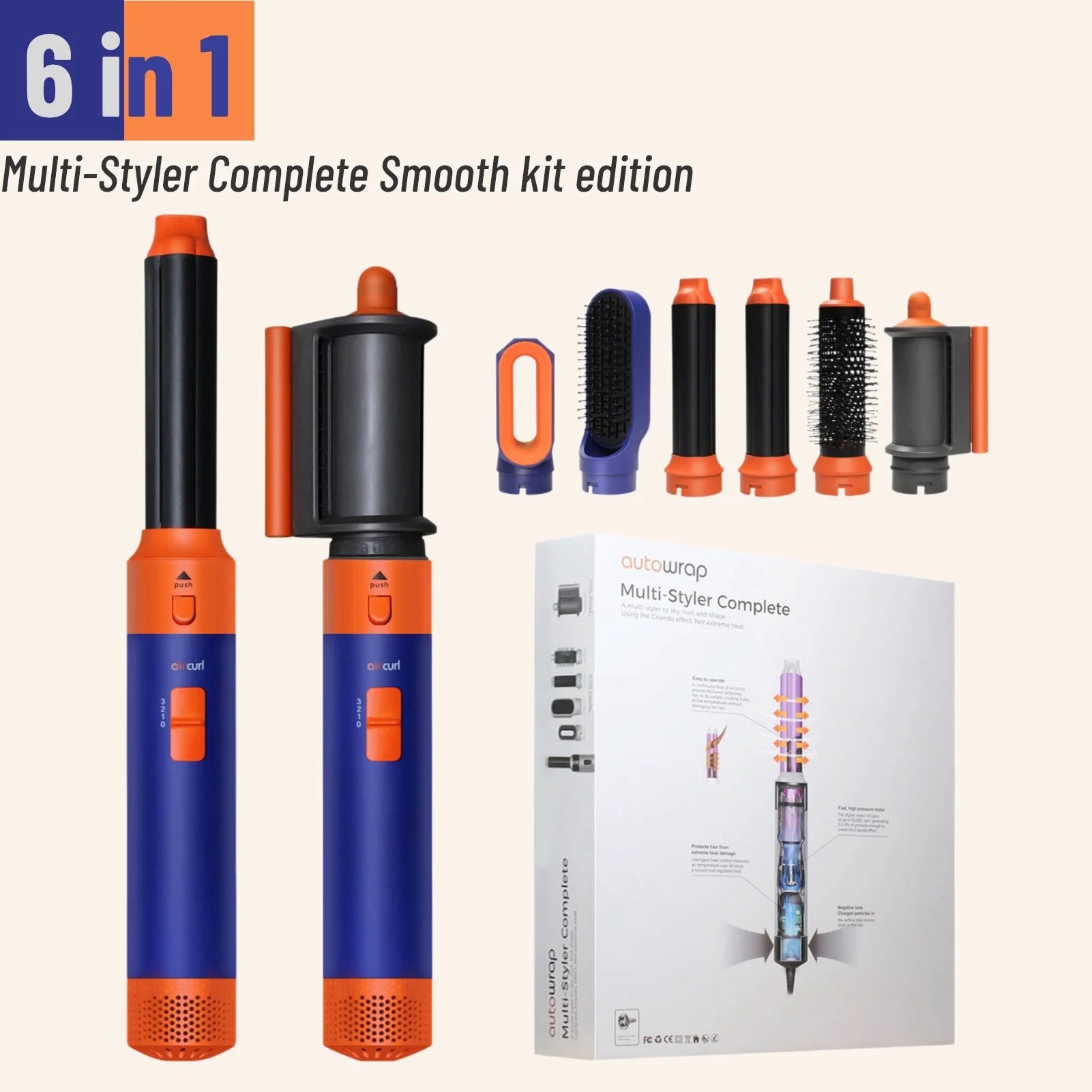 Secador de pelo multifunción 6 en 1 con cepillo, rizador y plancha para el cabello. Herramienta de peinado para el cuidado personal.