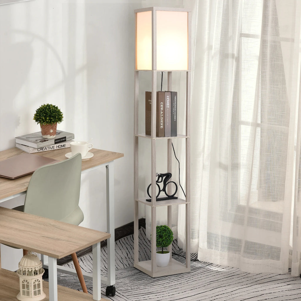 Lámpara de pie Homcom con 3 estantes para bombilla E27, potencia máxima 40W, color marrón.