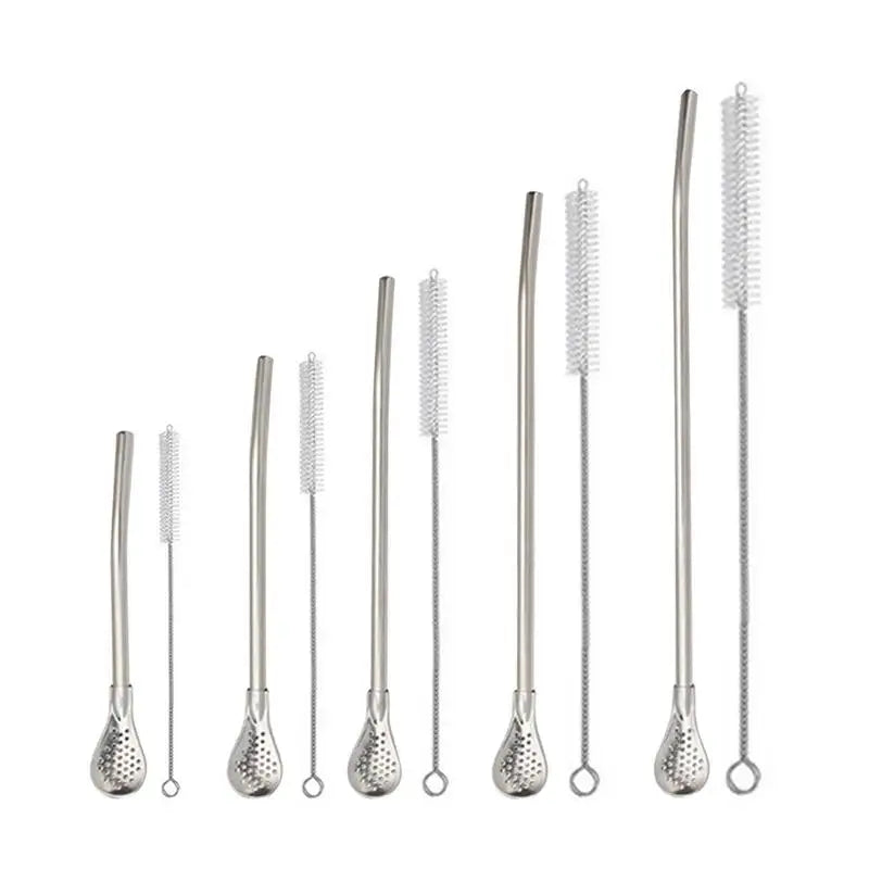 Pajitas de acero inoxidable para beber té, cuchara, filtro de yerba mate, bombilla reutilizable, pajita de calabaza para cócteles, cuchara, herramienta para bar de té