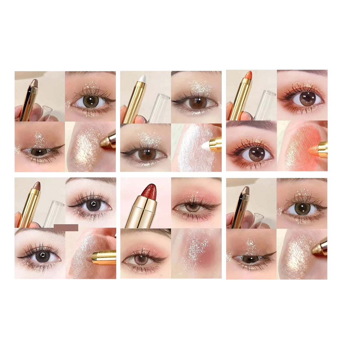 Lápiz de sombras de ojos de doble punta: iluminador y lápiz aclarador con brillo nacarado y acabado mate.