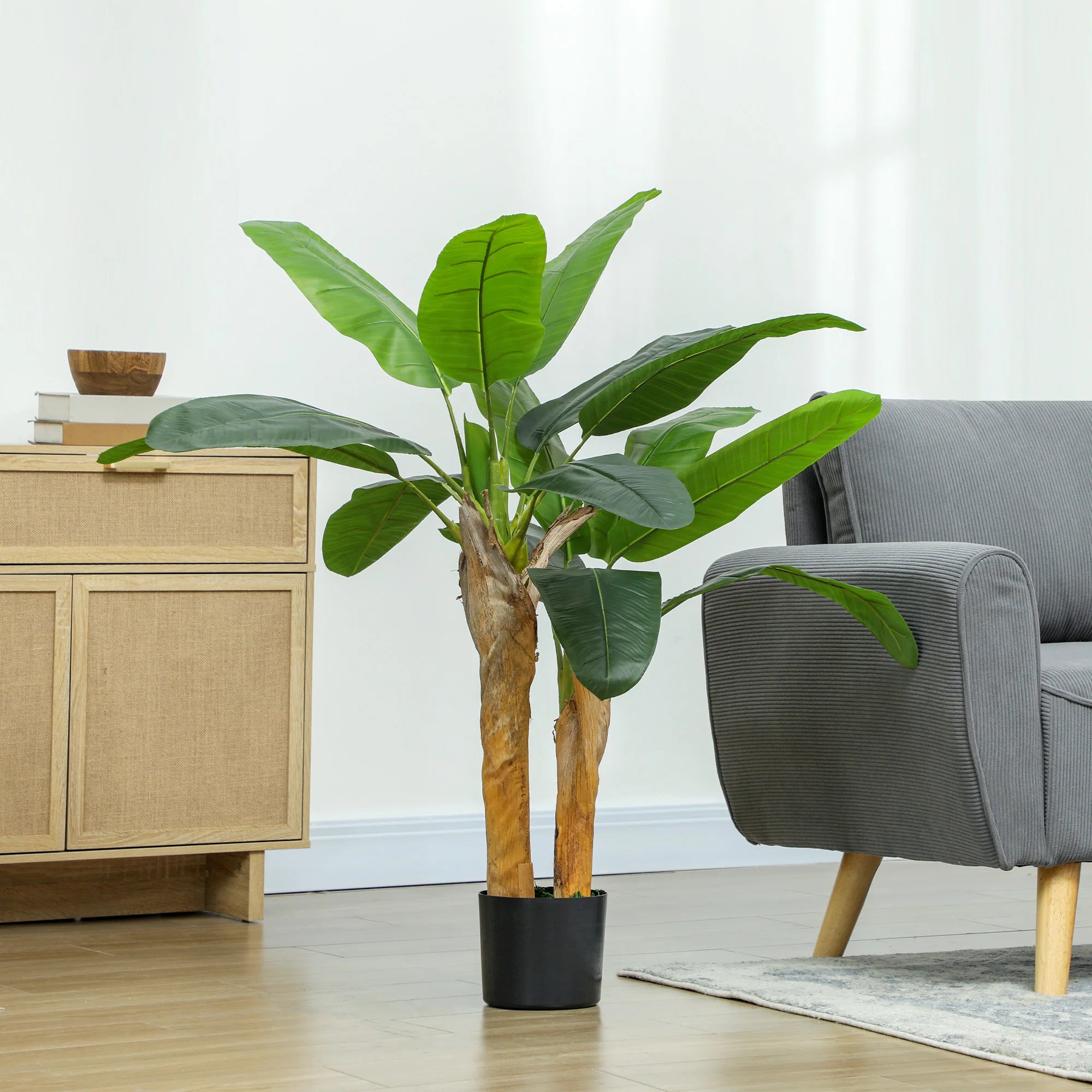 Árbol de plátano artificial Homcom de Ø17 x 120 cm con maceta y 15 hojas verdes.