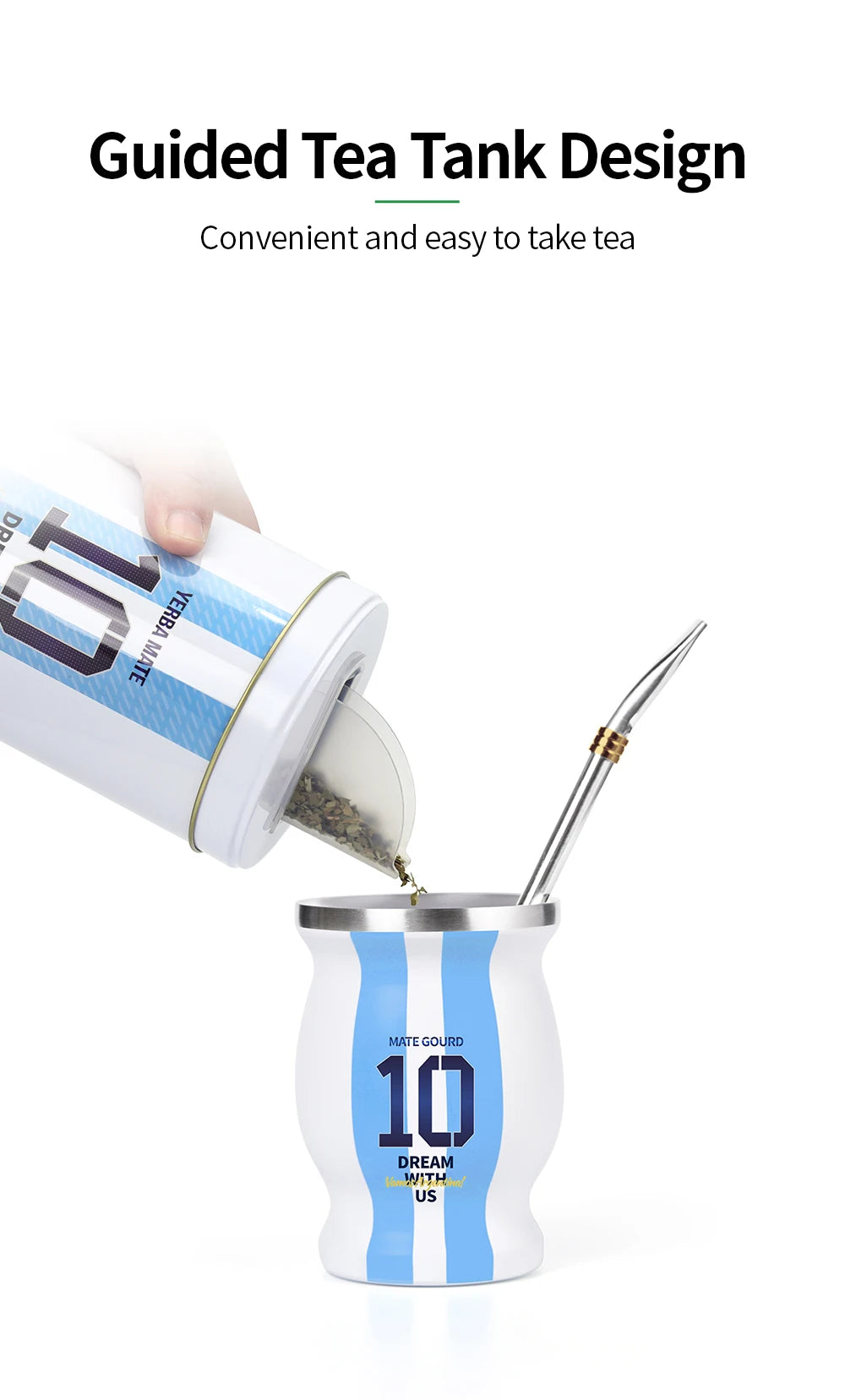 Juego de mate para capitán argentino n.° 10, con calabaza y yerbero, lata de té, bombilla (pajita) y taza de mate.