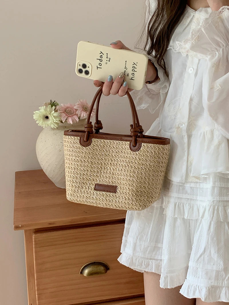Bolso de hombro de paja para mujer, ideal para vacaciones de verano, con diseño retro. Bolsos cruzados portátiles para mujer, estilo cesta tejida.
