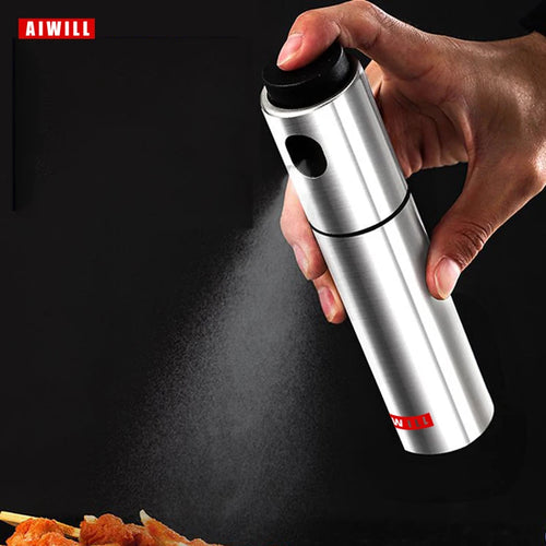 AIWILL Pulverizador de aceite de oliva de acero inoxidable de 100 ml, botella pulverizadora para aceite de cocina, lata de aceite para barbacoa, 1 unidad