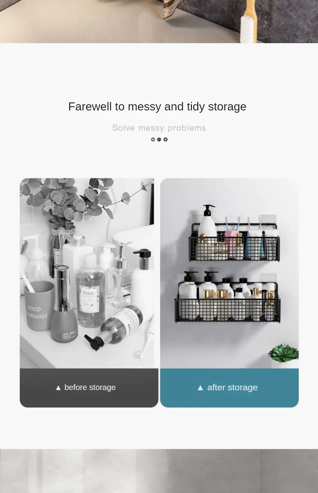 Organizador de baño multifuncional para artículos de aseo, estante de baño sin perforaciones, estante de almacenamiento de pared para baño y cocina.