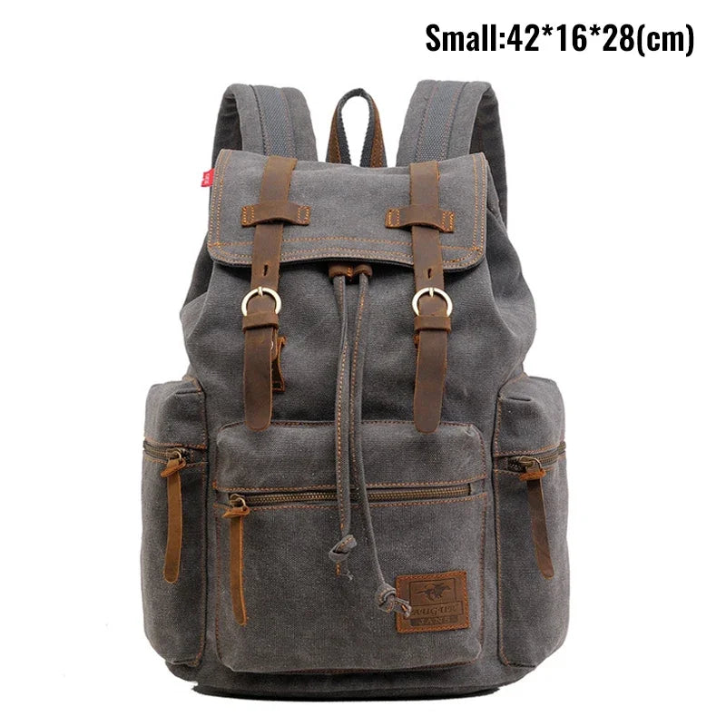 Mochila masculina retro de lona, apta para portátil de 14 pulgadas, mochila vintage de 36-55L resistente al desgaste, color café, envío por goteo