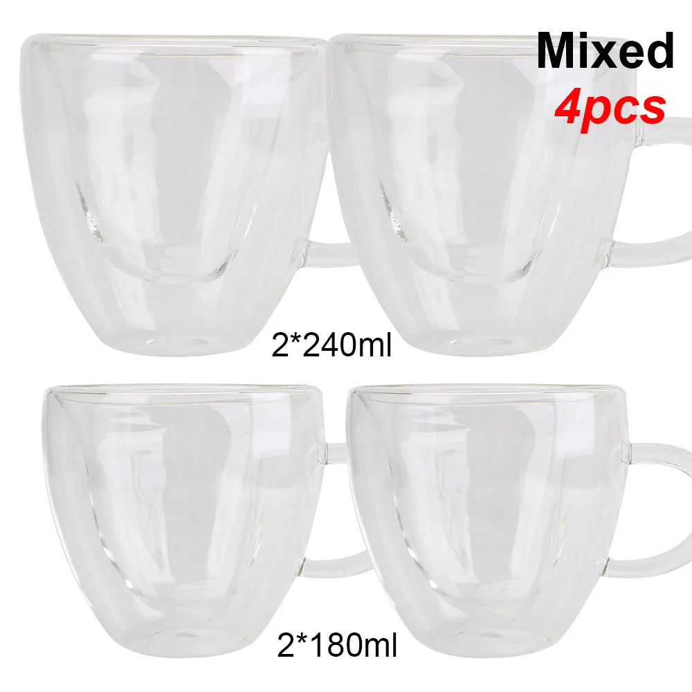 Taza de té/cerveza con forma de corazón de 180 ml/240 ml, taza de zumo/café, taza de regalo, taza de vidrio de doble capa resistente al calor.