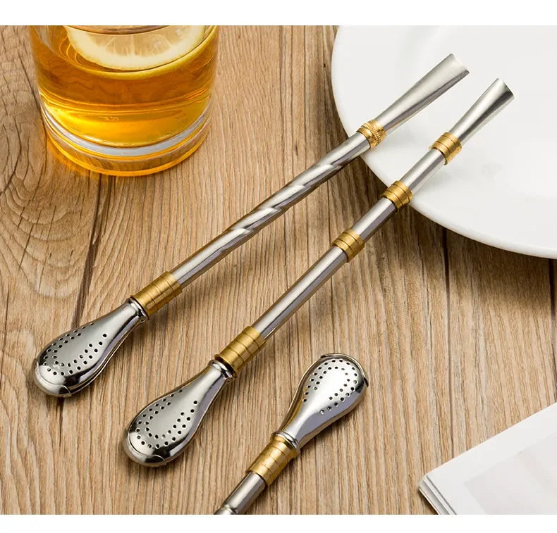 Pajita para beber,  vajilla de acero inoxidable, pajitas reutilizables de metal lavables, filtro de té, vajilla para cócteles y bebidas de bar.