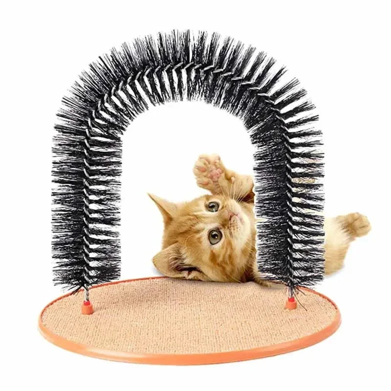 Arco de juguete para gatos, auto-aseo, mima a tu felino con un cepillo de masaje y frotamiento con rascador, juguete interactivo para gatos.