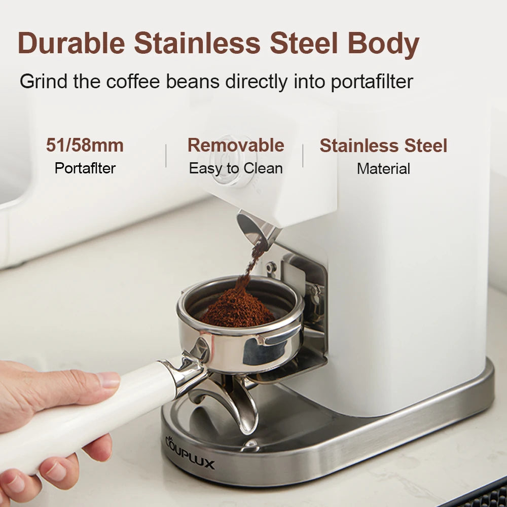Molinillo de café Couplux, molinillo de granos de café para uso doméstico con molienda precisa, soporte con embudo desmontable (220 V)