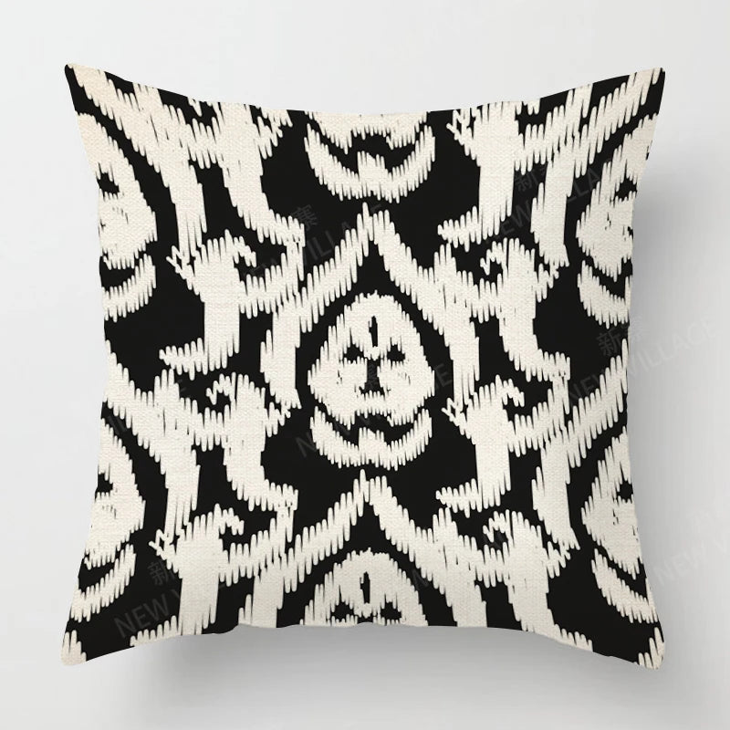 Funda de almohada de lino con estampado geométrico en blanco y negro para sofá o sofá. Decoración para el hogar. Se puede personalizar para ti. Tamaños disponibles: 40x40, 45x45, 50x50 y 60x60.