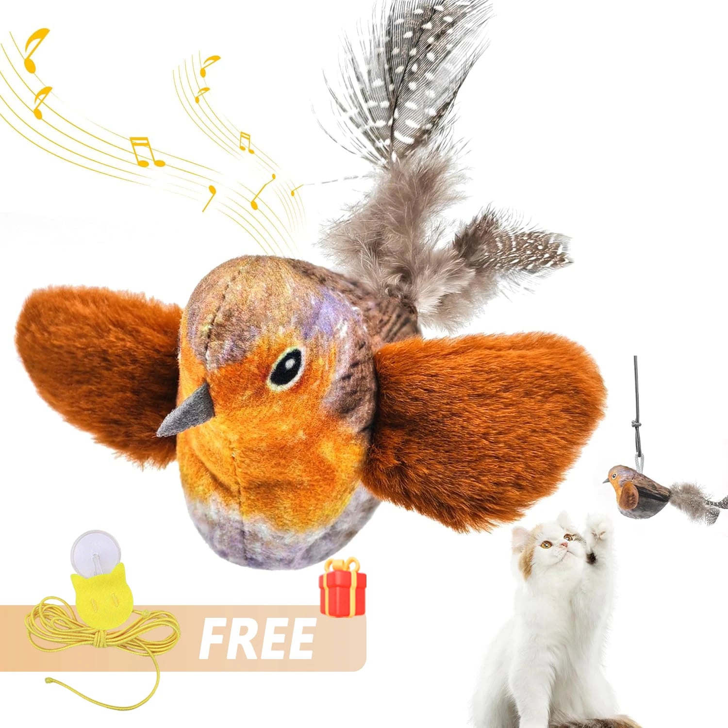 Juguete interactivo de pájaros para interiores para gatos, juguete para perseguir y provocar, juguete con sonido de hierba gatera, juguete divertido para gatos, juguete colgante de pared con forma de pájaros.