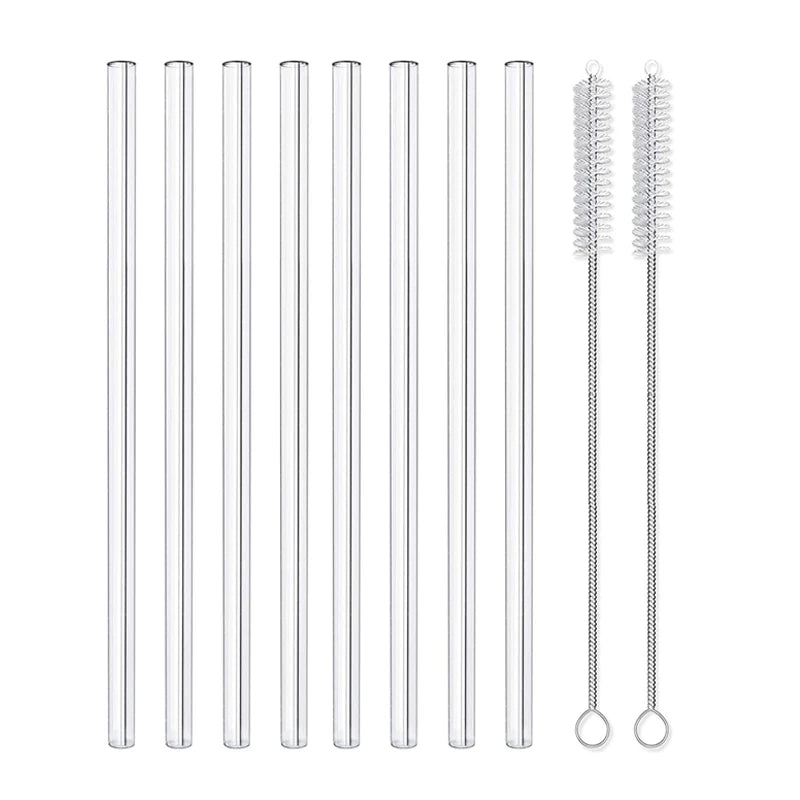 4/8 piezas de pajitas de vidrio reutilizables, pajitas de vidrio transparente para beber, tubos de 8 pulgadas y 8 mm, pajitas para zumos, batidos, té, vasos, juego de pajitas para bebidas