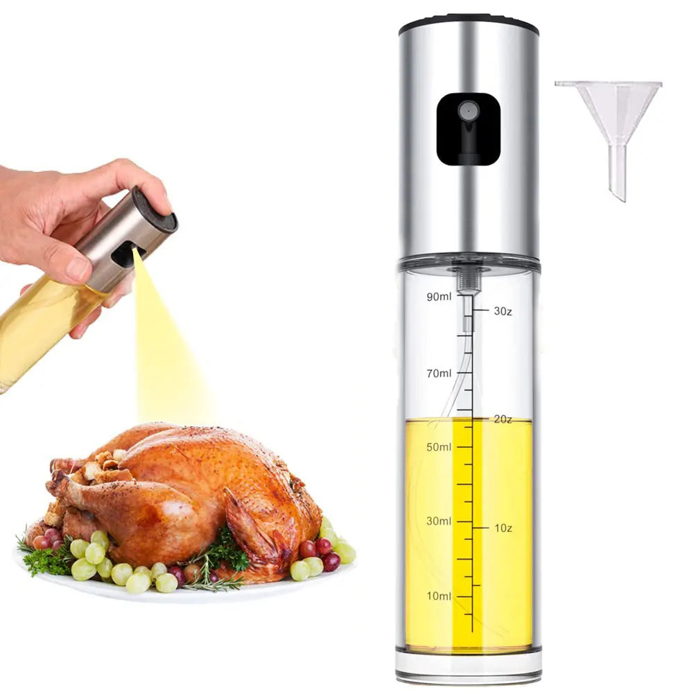 Dispensador de aceite de oliva de 100 ml. Botella de vidrio con pulverizador para aceite de oliva, ideal para ensaladas, barbacoas, repostería y asados. Artículos esenciales para la cocina.