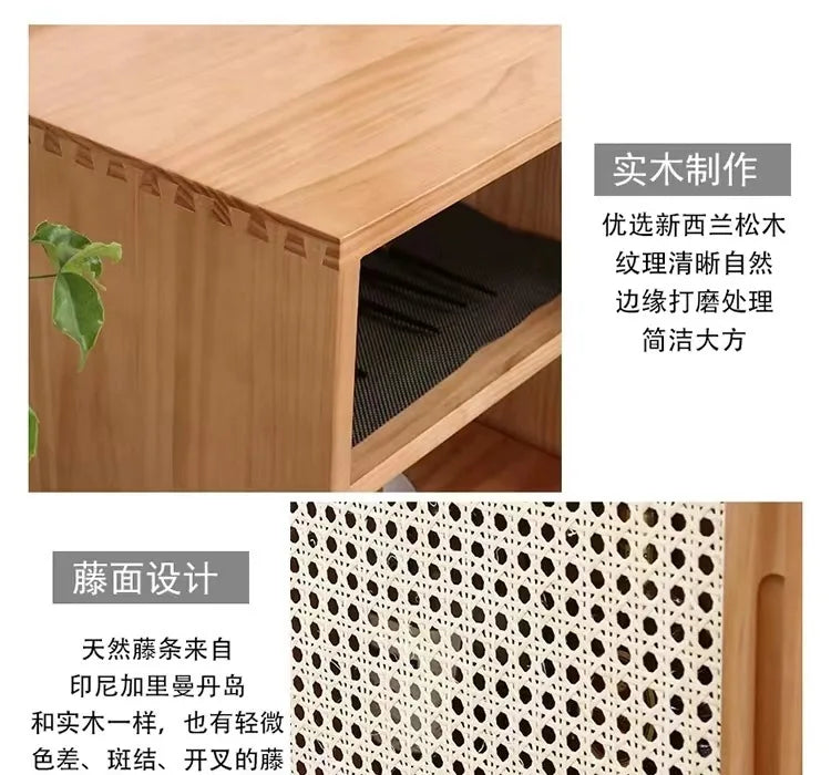 Nordic solid wood rattan dining side cabinet, entrance cabinet, American locker, simple tea cabinet, multi-functiona