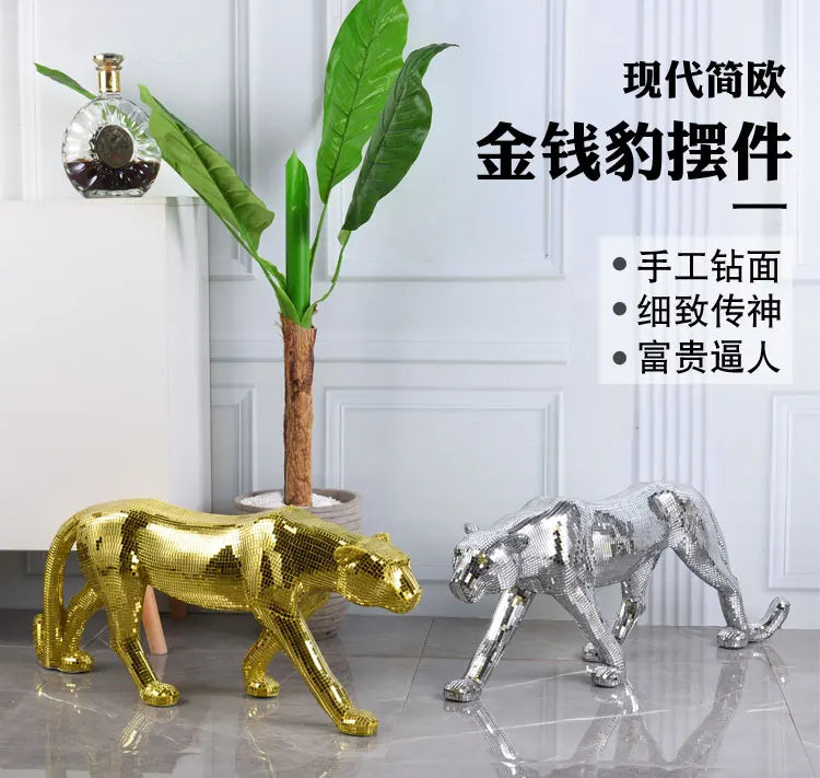 Adornos largos de leopardo para decoración de sala de estar, figuras escultóricas, hogar moderno, mueble de TV, estatua de escritorio de oficina, 82 cm personalizados