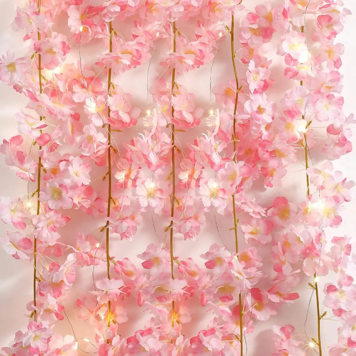Guirnalda de luces de flores de cerezo de 1/2/5 m, enredaderas de flores artificiales, luces de hadas para dormitorio, bodas, fiestas y decoración navideña.