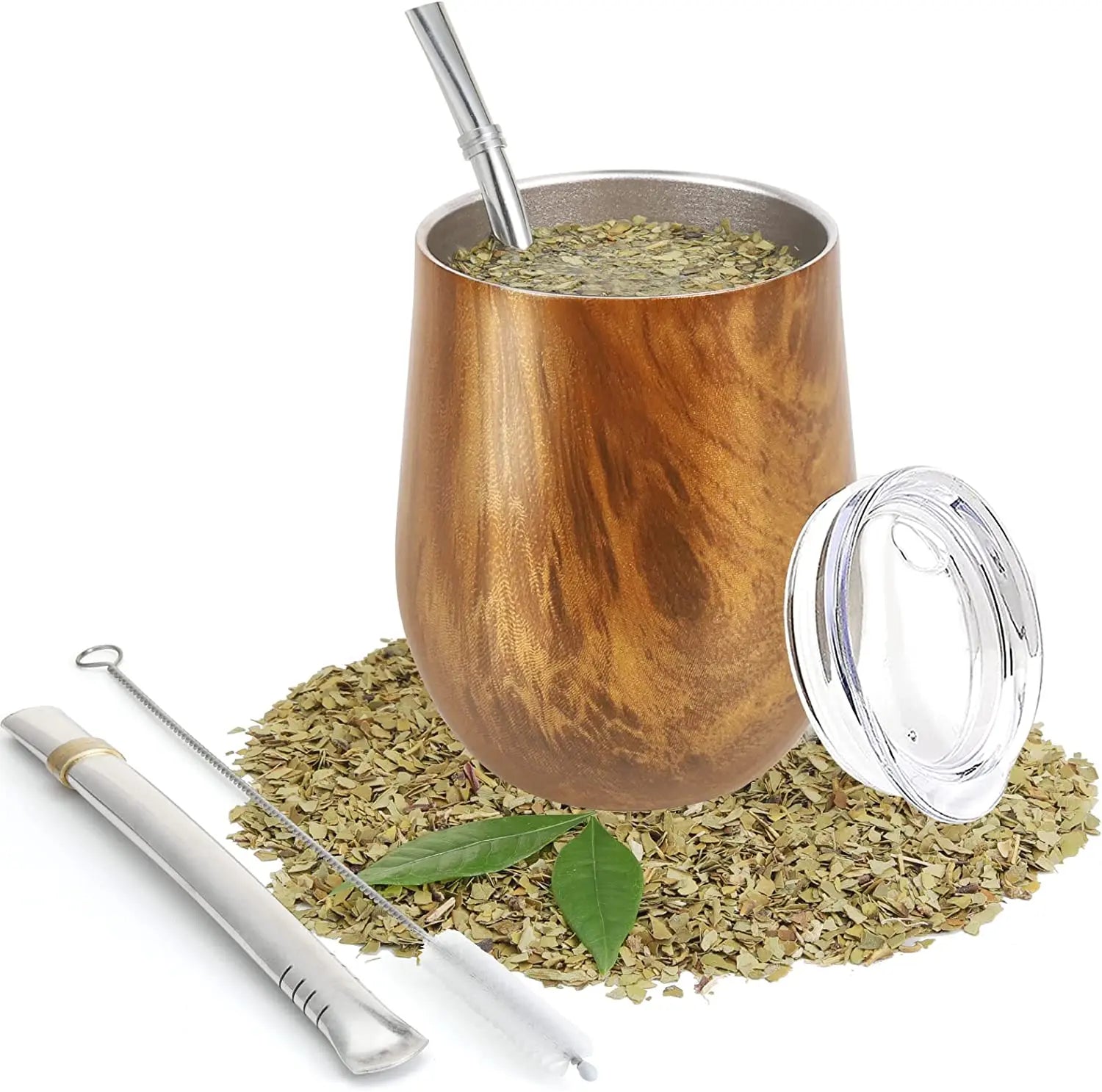 Juego de mate de calabaza natural con tapa (mate tradicional original - 230 ml) | Incluye 2 bombillas (pajitas para mate)