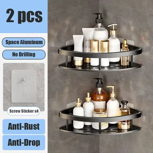 Estante de baño sin taladro DE ALUMINIO , montaje en pared, estante de esquina para botella de champú, estante de almacenamiento.
