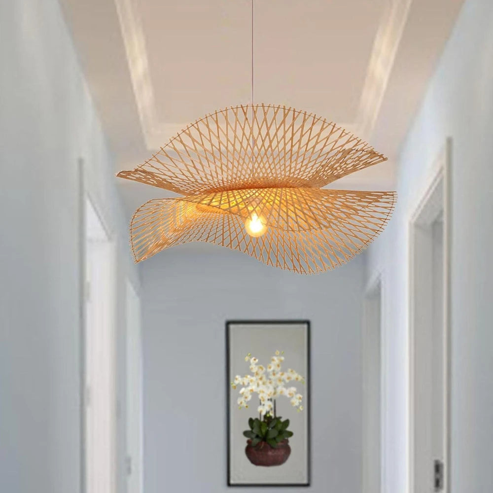 Lámpara colgante de bambú, altura ajustable, hecha a mano, de 45/55 cm, ideal para isla de cocina, comedor o estilo rústico.