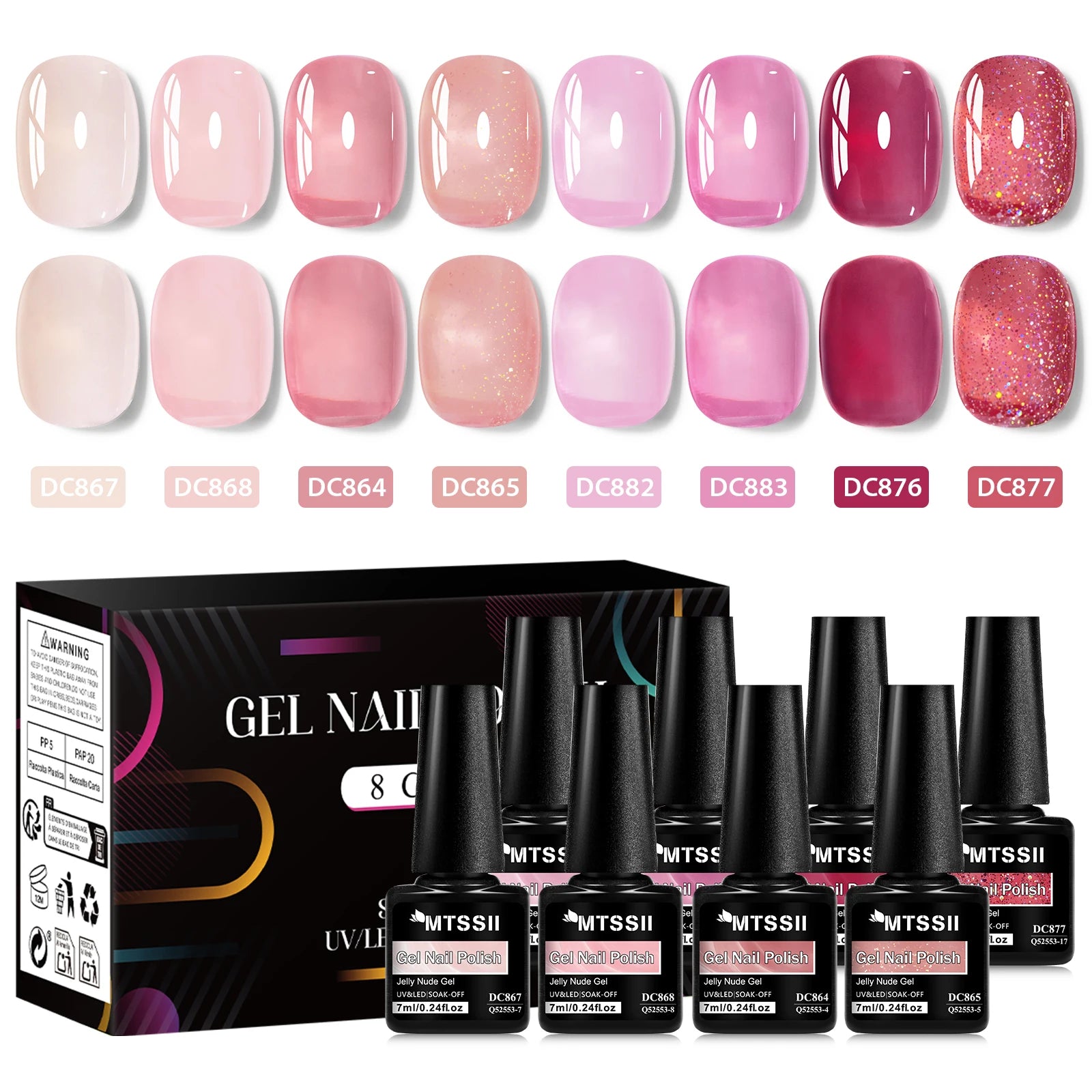 Set de 8 esmaltes de uñas en gel nude con caja, color translúcido, semipermanente, de fácil remoción, para uñas, con luz UV y LED. Suministros para manicura.