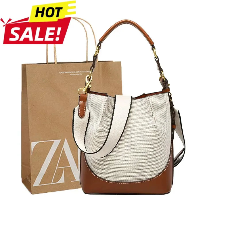 Nuevos bolsos tipo cubo de gran capacidad para mujer con correa ancha para el hombro, bolso de hombro individual con cordón, bolso de mano cruzado