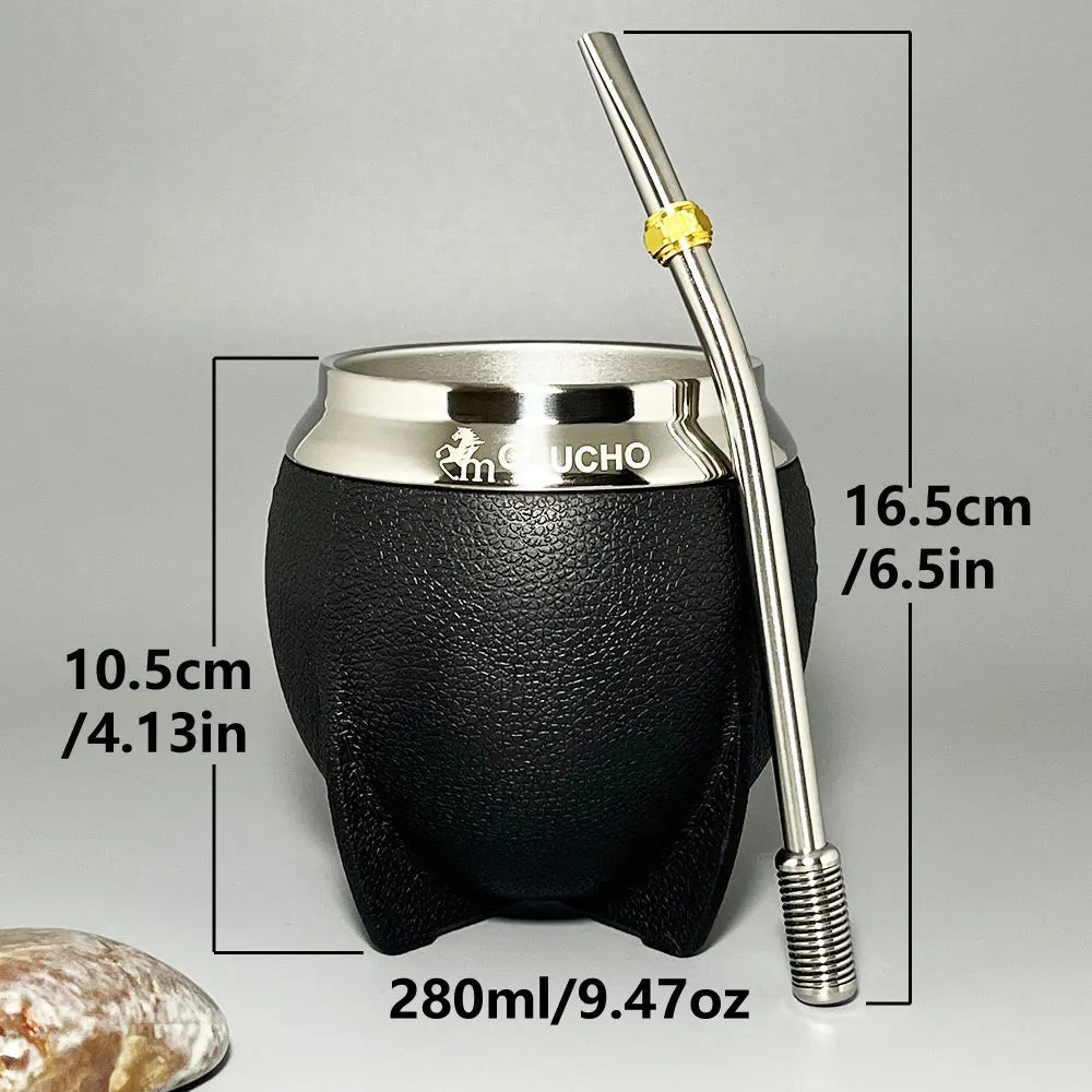 Kit de mate Gaucho con calabaza de acero inoxidable de 280 ml, aislamiento térmico, filtro extraíble, pajita, bombilla y cepillo de limpieza (venta al por mayor)