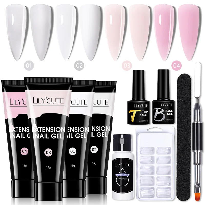 Kit de gel para extensión de uñas LILYCUTE de 15 ml, gel UV, acrílico, blanco, transparente, rosa, esmalte de uñas, lámpara LED, set de manicura para decoración de uñas.