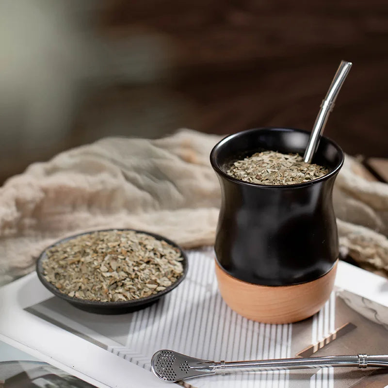 Mate de cerámica anti-quemaduras con pajita de acero inoxidable, taza especial para yerba mate, para el hogar y la oficina.