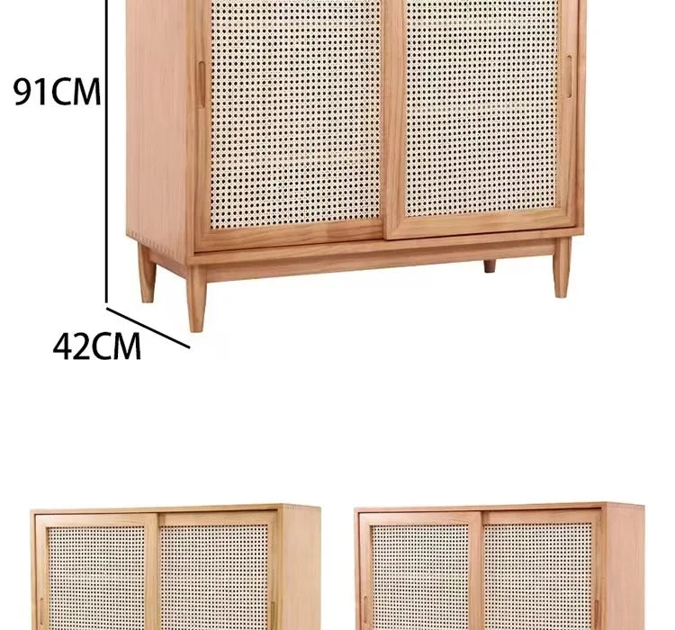 Nordic solid wood rattan dining side cabinet, entrance cabinet, American locker, simple tea cabinet, multi-functiona