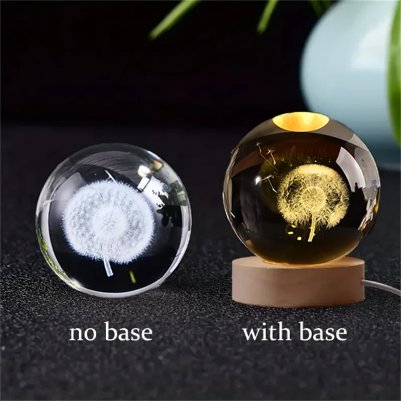 1 Pc Bola de Cristal de 6 cm Lámpara Nocturna Planeta Grabado con Láser Regalo de Cumpleaños Esfera de Vidrio Decoración de Escritorio para el Hogar con Base de Madera y USB