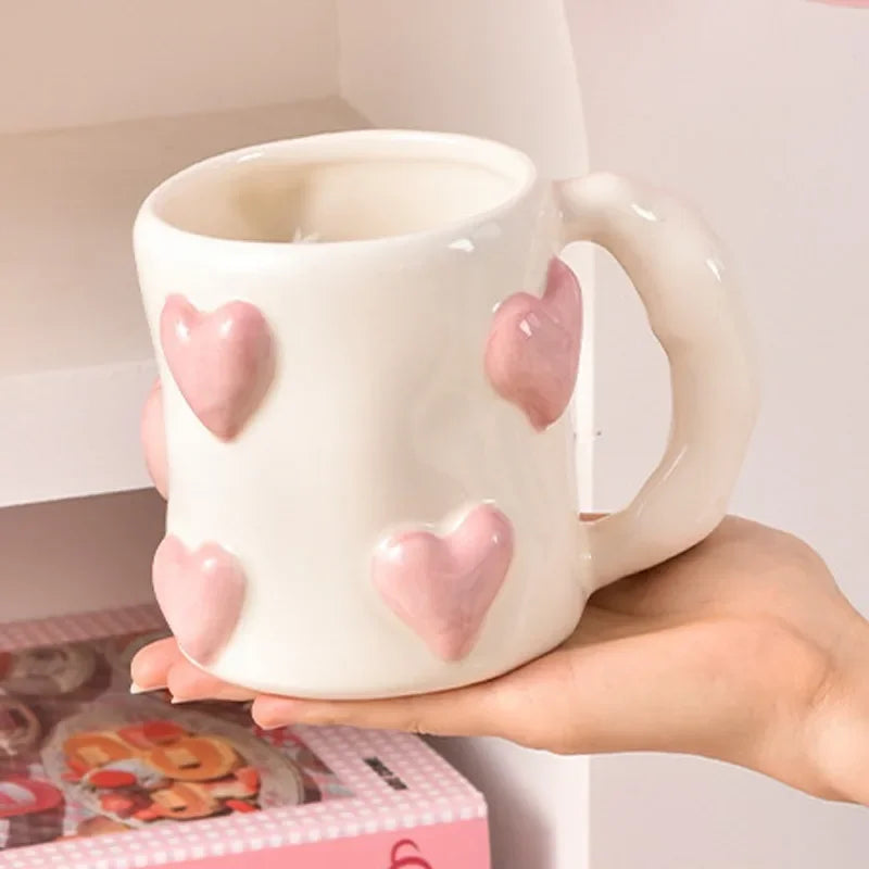 Taza de cerámica rosa con forma de corazón de AhunderJiaz, juego de tazas de café para el hogar, juego de utensilios de cocina, regalo de cumpleaños, decoración del hogar.