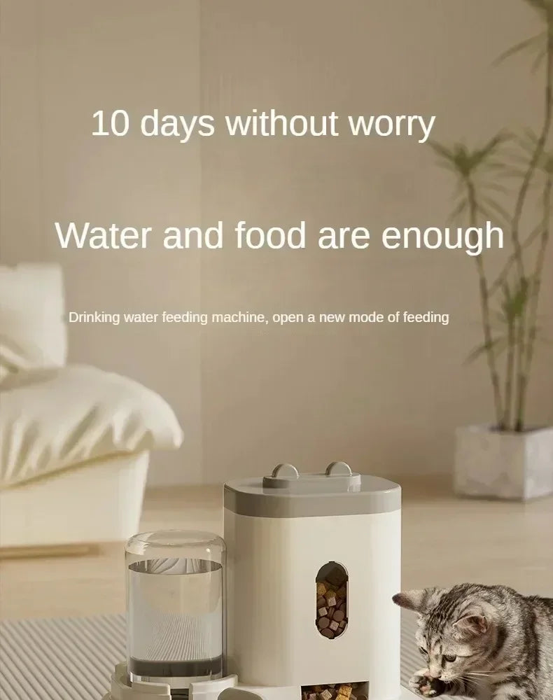 Comedero automático para perros y gatos con bebedero, dispensador de comida de gran capacidad y accesorios para cachorros y mascotas.