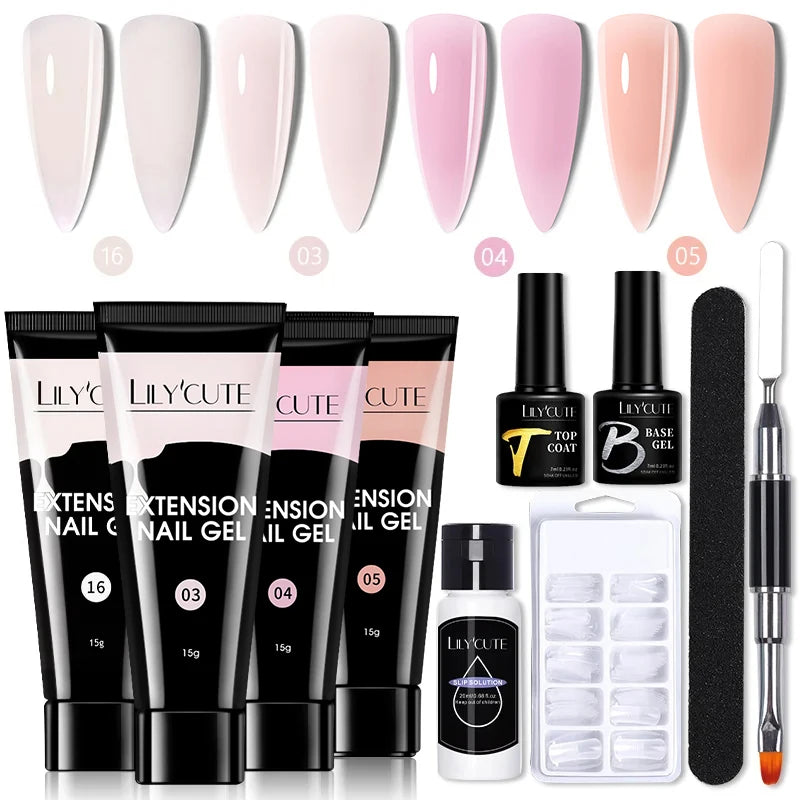 Kit de gel para extensión de uñas LILYCUTE de 15 ml, solución acrílica, esmalte en gel con lámpara para uñas para una rápida extensión, gel UV para uñas.