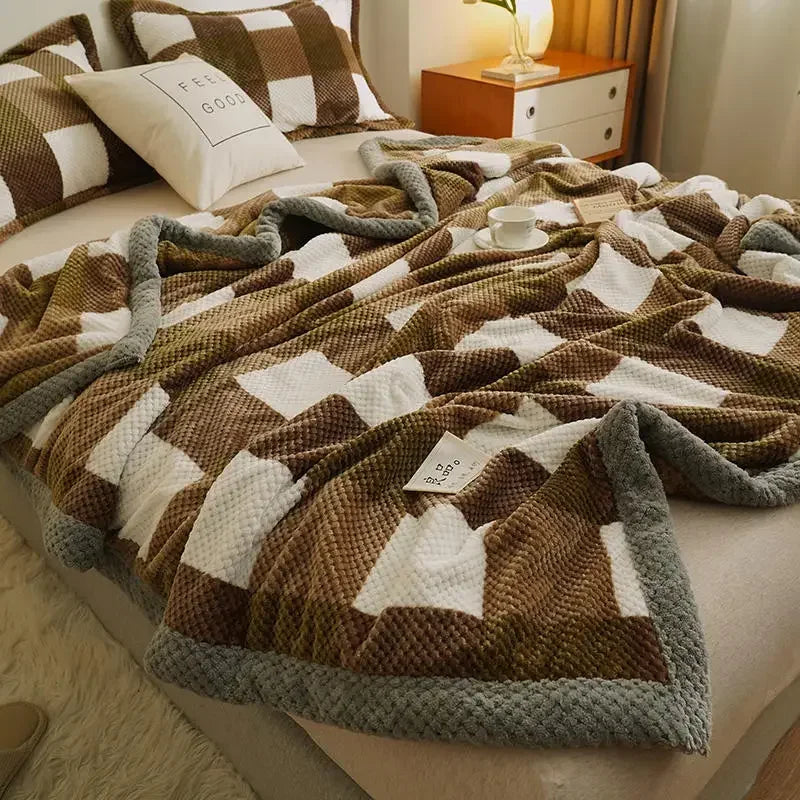 Manta de punto suave de hilo de chenilla, lavable a máquina, hecha a mano con ganchillo, ideal para sofá o cama.