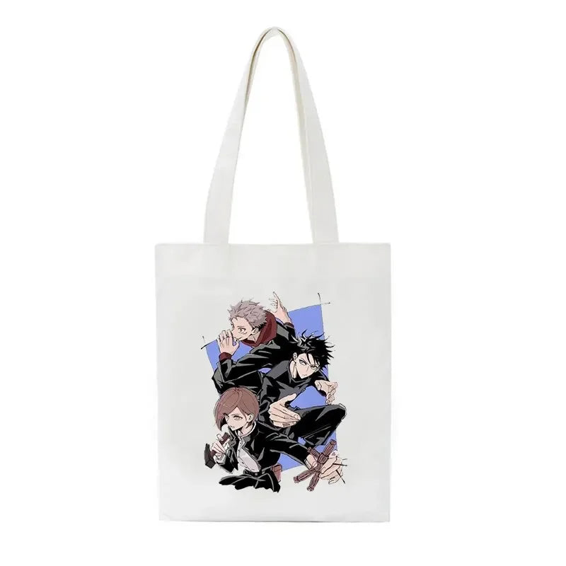 Bolso de mujer Jujutsu Kaisen, bolso de lona, bolso de hombro de anime japonés para mujer Ins Harajuku, bolso de compras vintage de dibujos animados de gran capacidad.