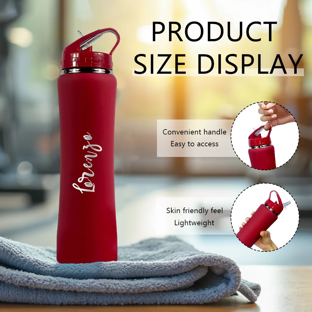 Botella de agua personalizada de acero inoxidable con aislamiento térmico y pajita - Botella grabada para fitness/ciclismo, regalo perfecto para hombres y mujeres.