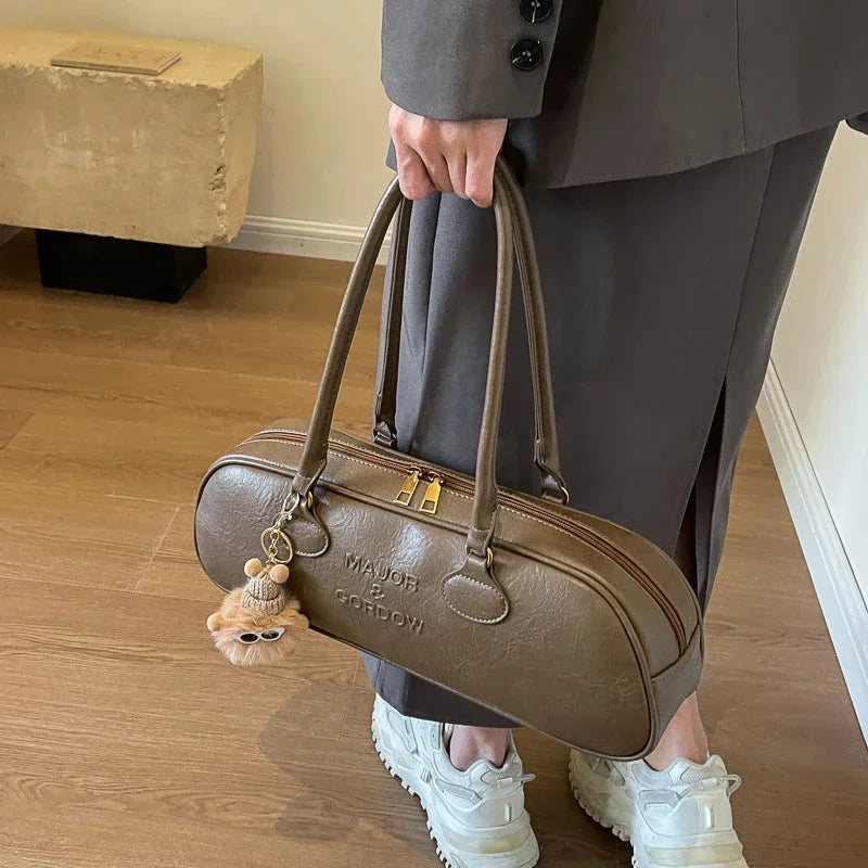 Bolsos de hombro de PU con cremallera y costuras sólidas, tipo baguette suave 2024, bolsos de alta calidad para mujer, bolsos de mano de gran capacidad para mujer.