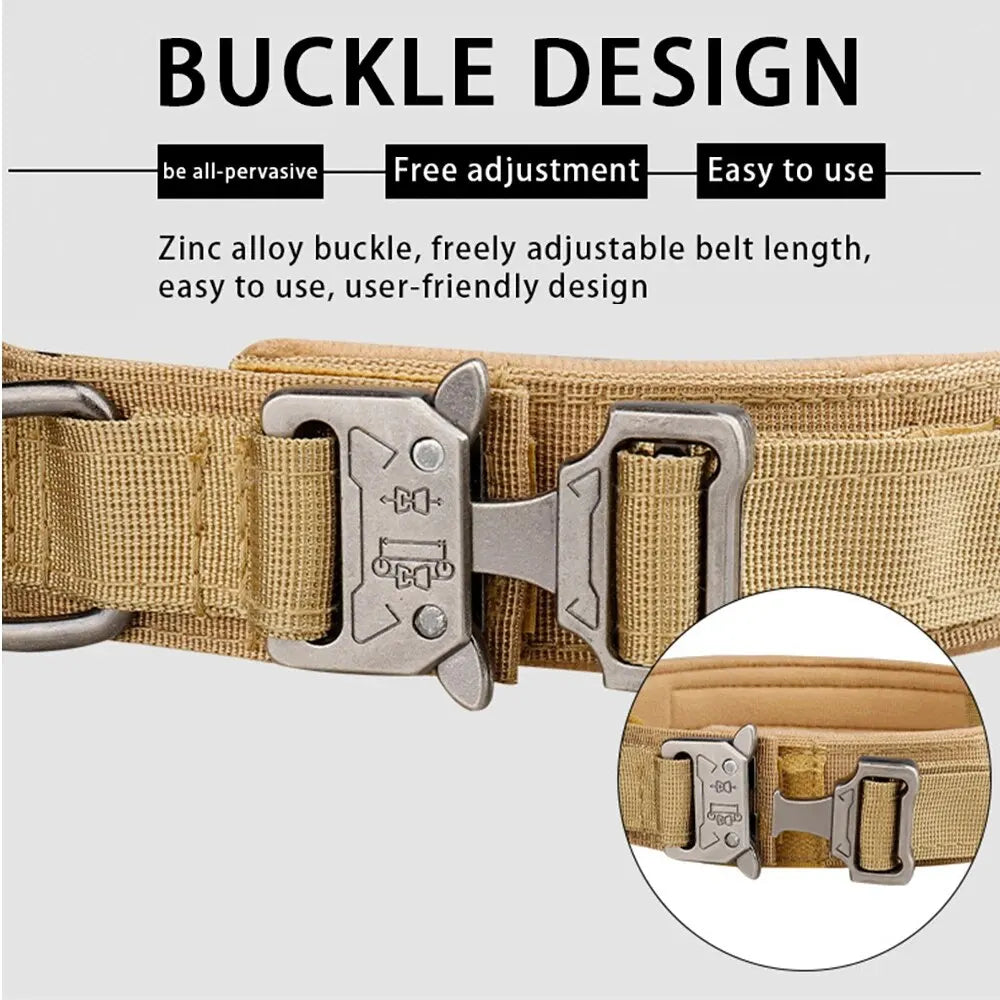Collar táctico para perros de exterior con hebilla metálica, transpirable, de nailon, para entrenamiento de perros medianos y grandes.